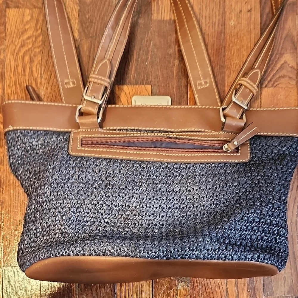 Chaps Navy Blue Woven Preppy Nautral Hippie Beach Shoulder Bag Classic Storage
